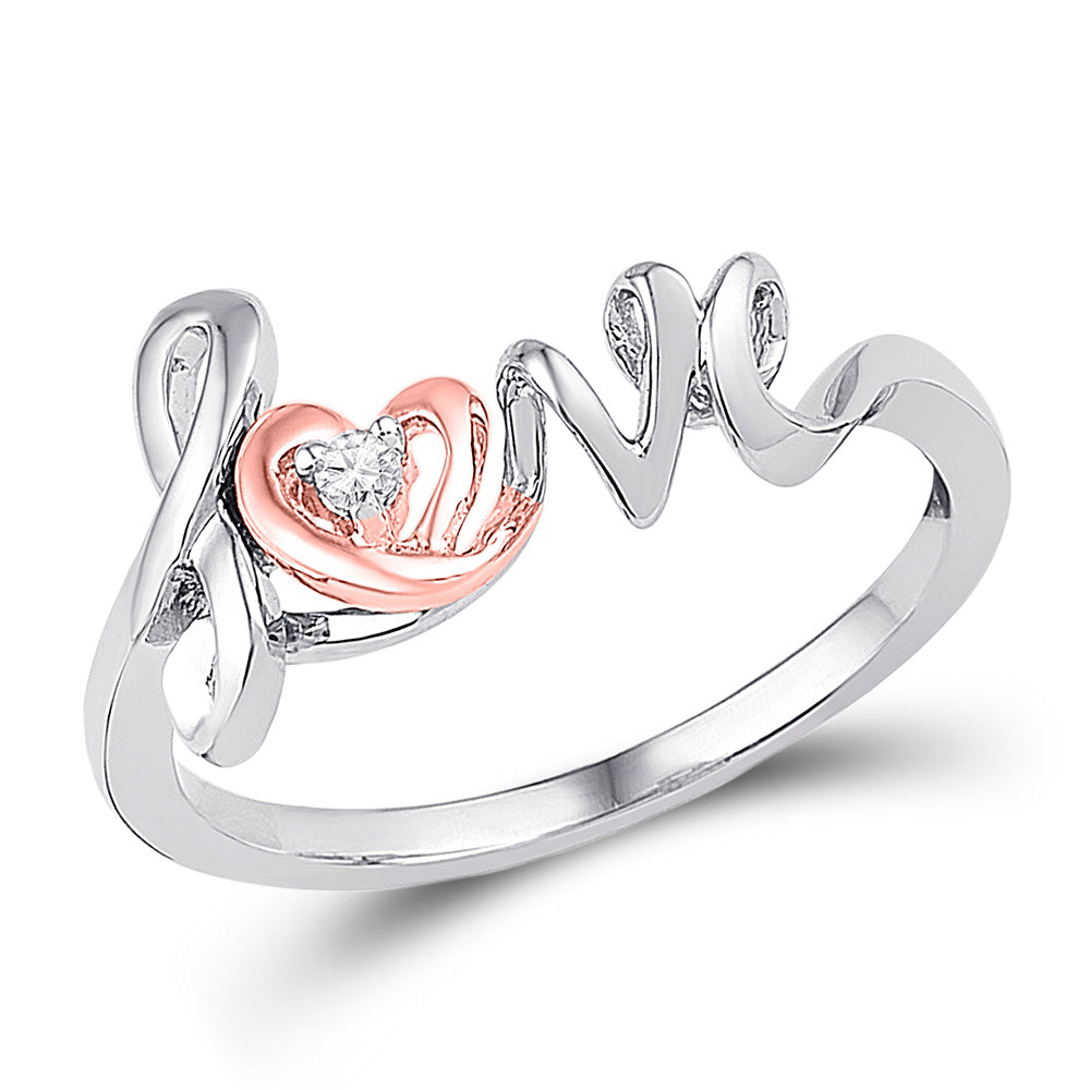 10kt Two-tone Rose Gold Womens Round Diamond Heart Ring .02 Cttw