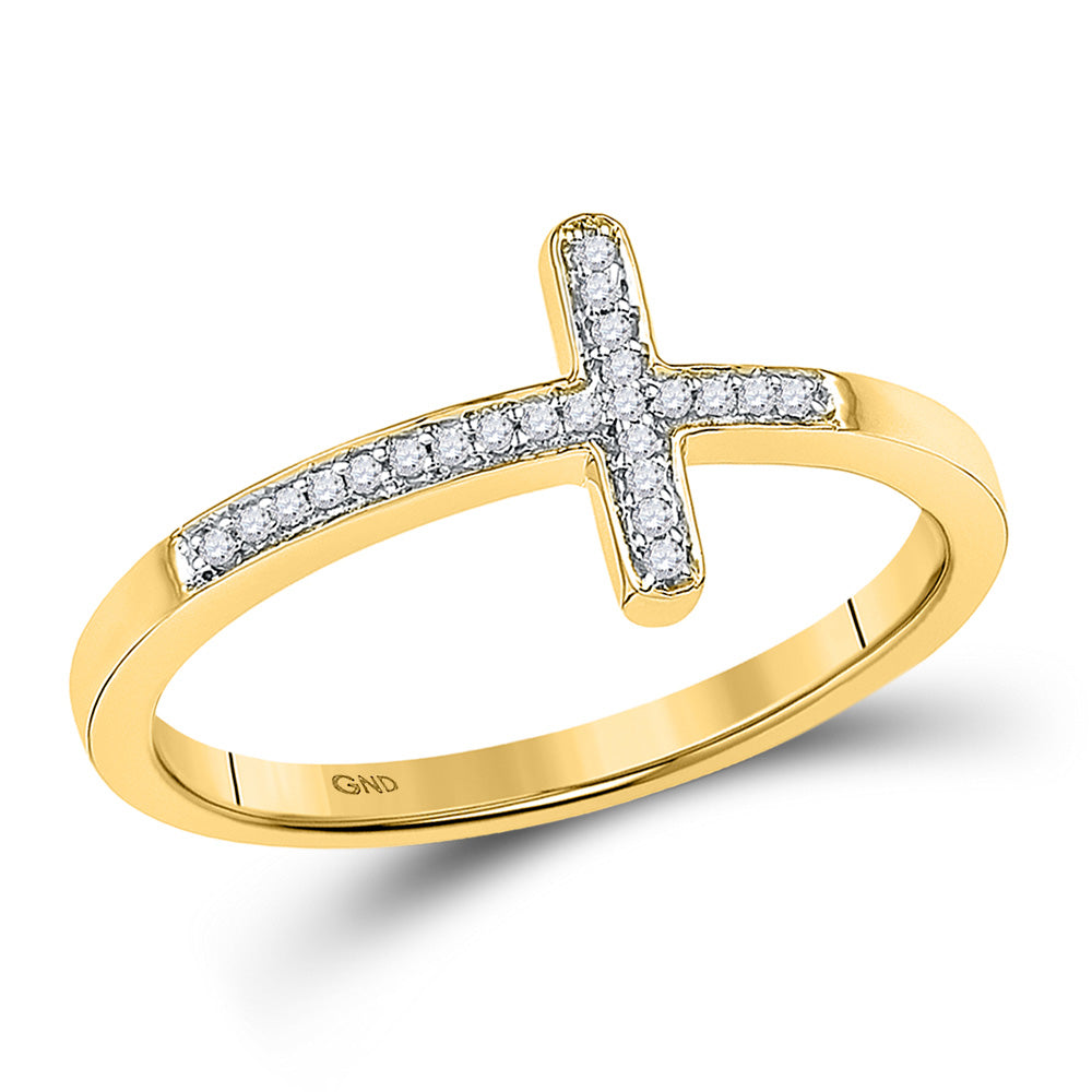 10kt Yellow Gold Womens Round Diamond Cross Religious Band Ring 1/20 Cttw