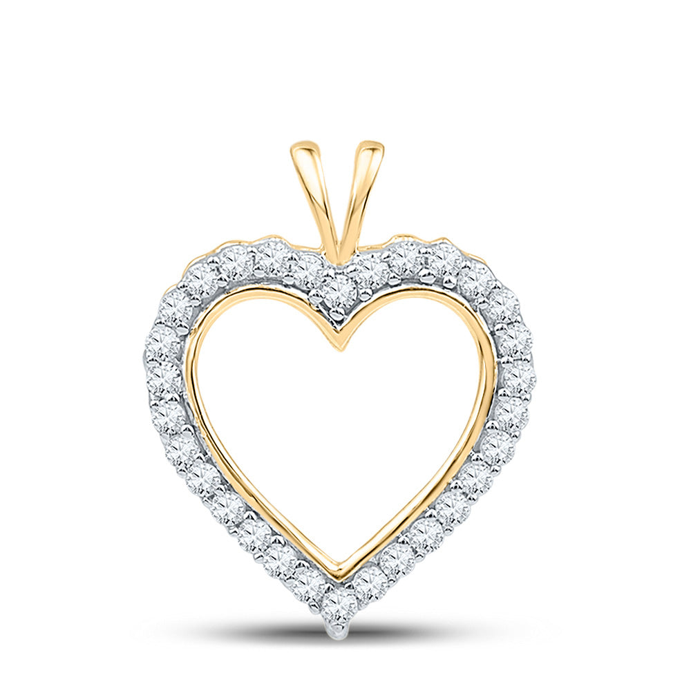 10kt Yellow Gold Womens Round Diamond Heart Outline Pendant 1/4 Cttw