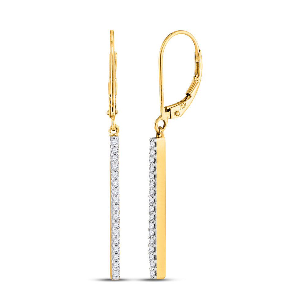 10kt Yellow Gold Womens Round Pave-set Diamond Stick Dangle Earrings 1/4 Cttw