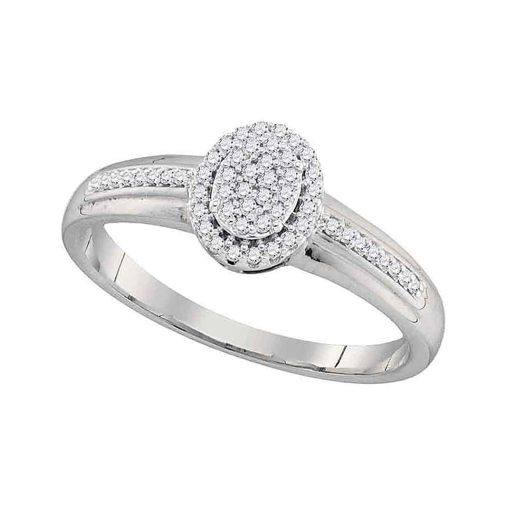 10kt White Gold Womens Round Diamond Oval Cluster Ring 1/6 Cttw