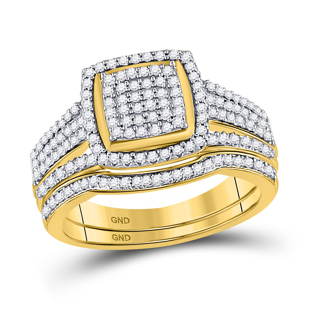 10kt Yellow Gold Round Diamond Bridal Wedding Ring Band Set 1/2 Cttw