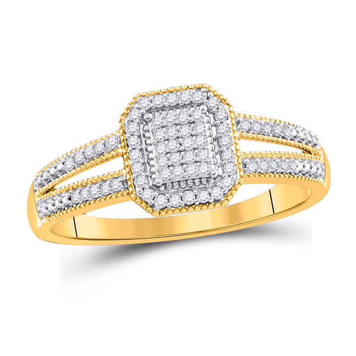 10kt Yellow Gold Womens Round Diamond Square Cluster Ring 1/6 Cttw