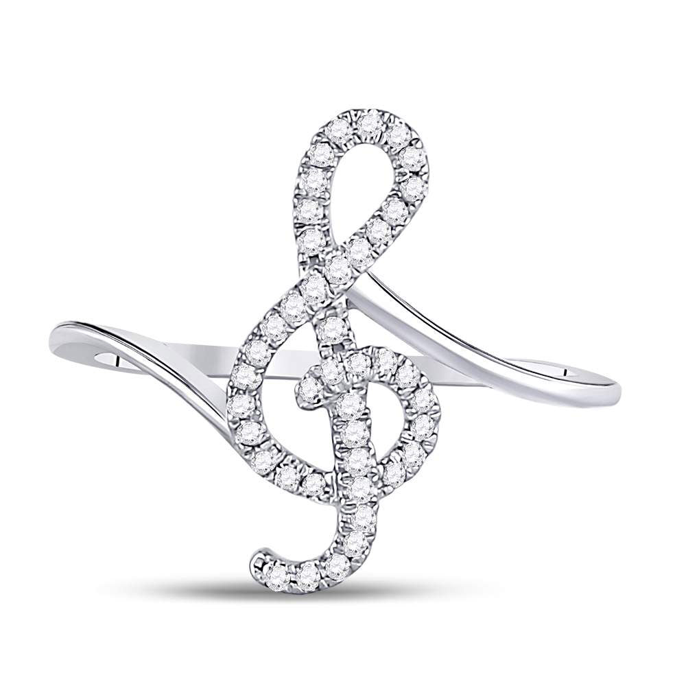 10kt White Gold Womens Round Diamond Treble Clef Music Note Ring 1/6 Cttw