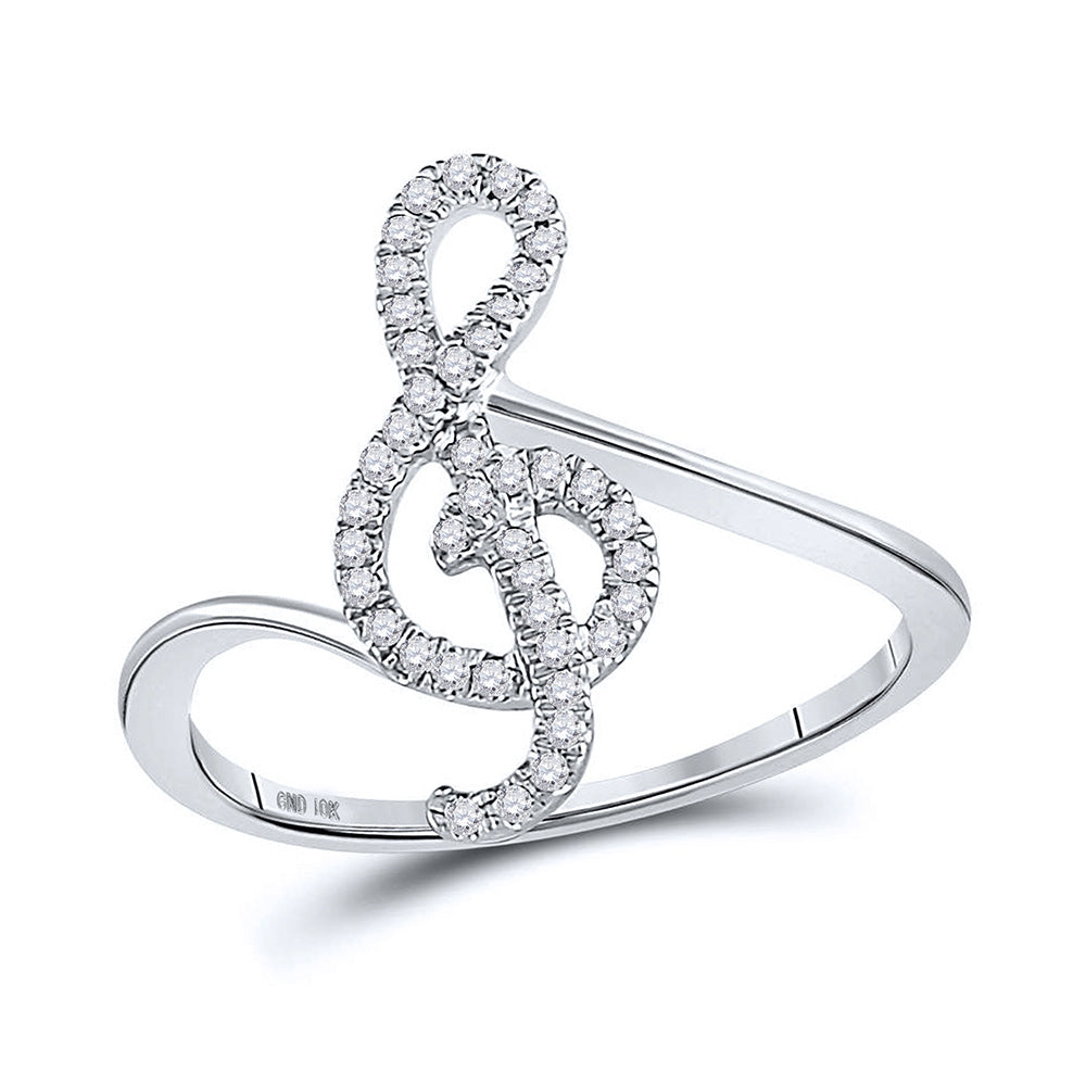 10kt White Gold Womens Round Diamond Treble Clef Music Note Ring 1/6 Cttw