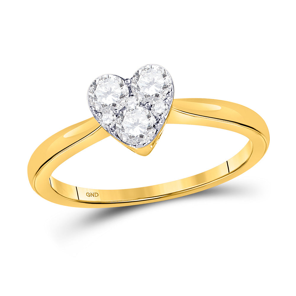 10kt Yellow Gold Womens Round Diamond Heart Cluster Ring 1/2 Cttw