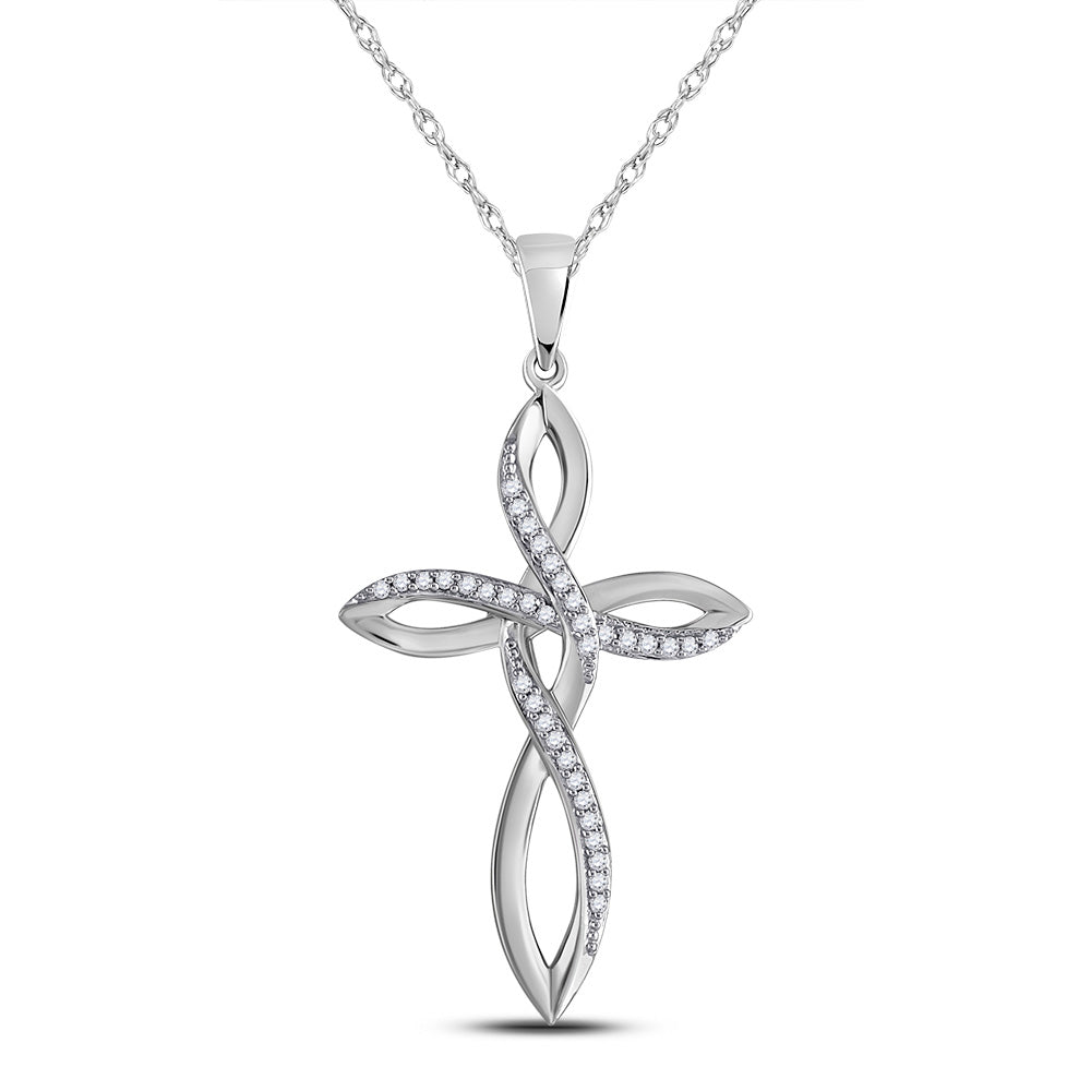 10kt White Gold Womens Round Diamond Cross Pendant 1/10 Cttw