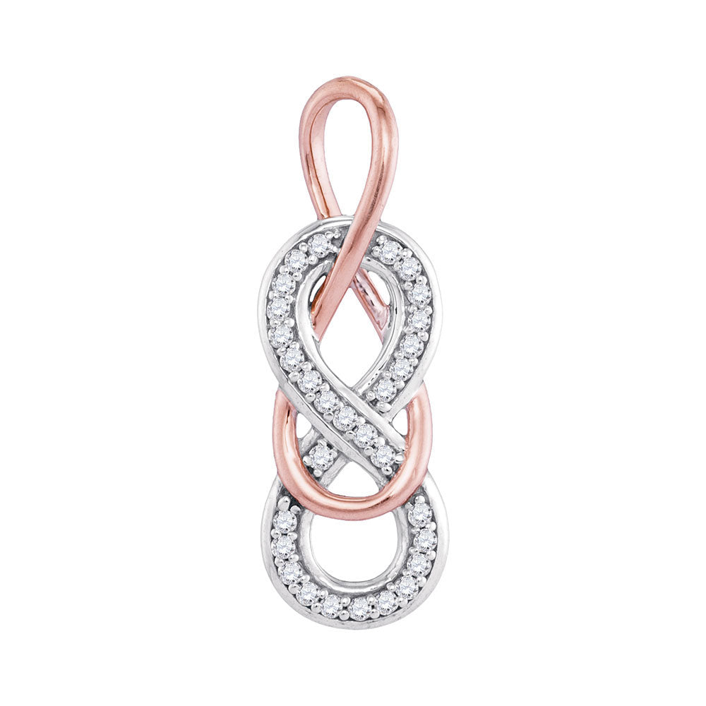 10kt White Gold Womens Round Diamond Double Linked Rose-tone Infinity Pendant 1/10 Cttw