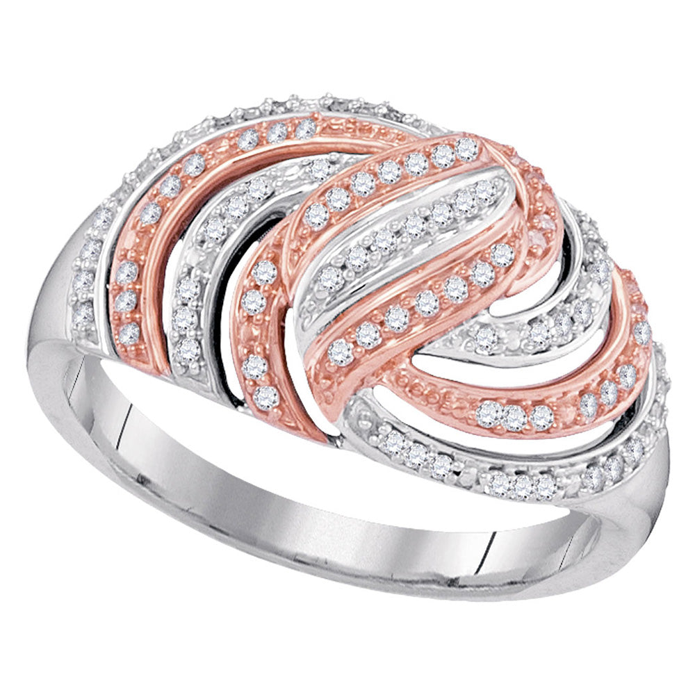 10kt White Gold Womens Round Diamond Striped Rose-tone Fashion Ring 1/4 Cttw