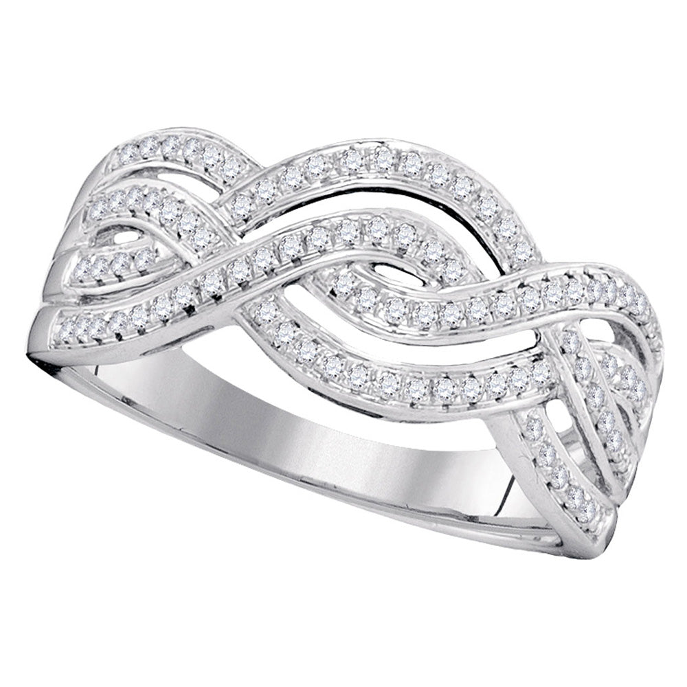 10kt White Gold Womens Round Diamond Wave Crossover Band Ring 1/4 Cttw