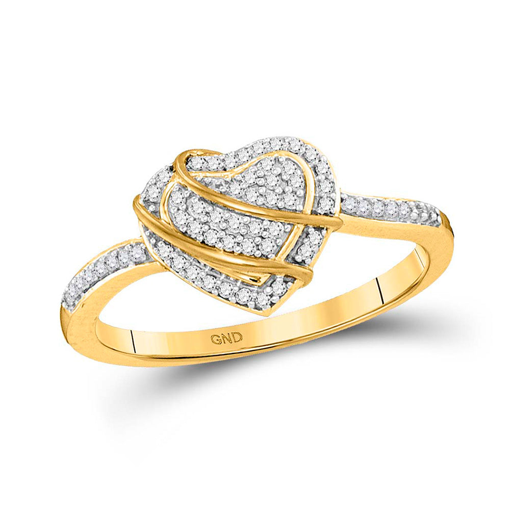 10kt Yellow Gold Womens Round Diamond Heart Ring 1/6 Cttw