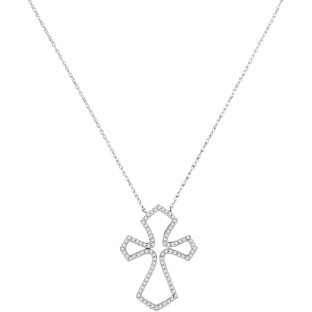 10kt White Gold Womens Round Diamond Cross Pendant 1/4 Cttw