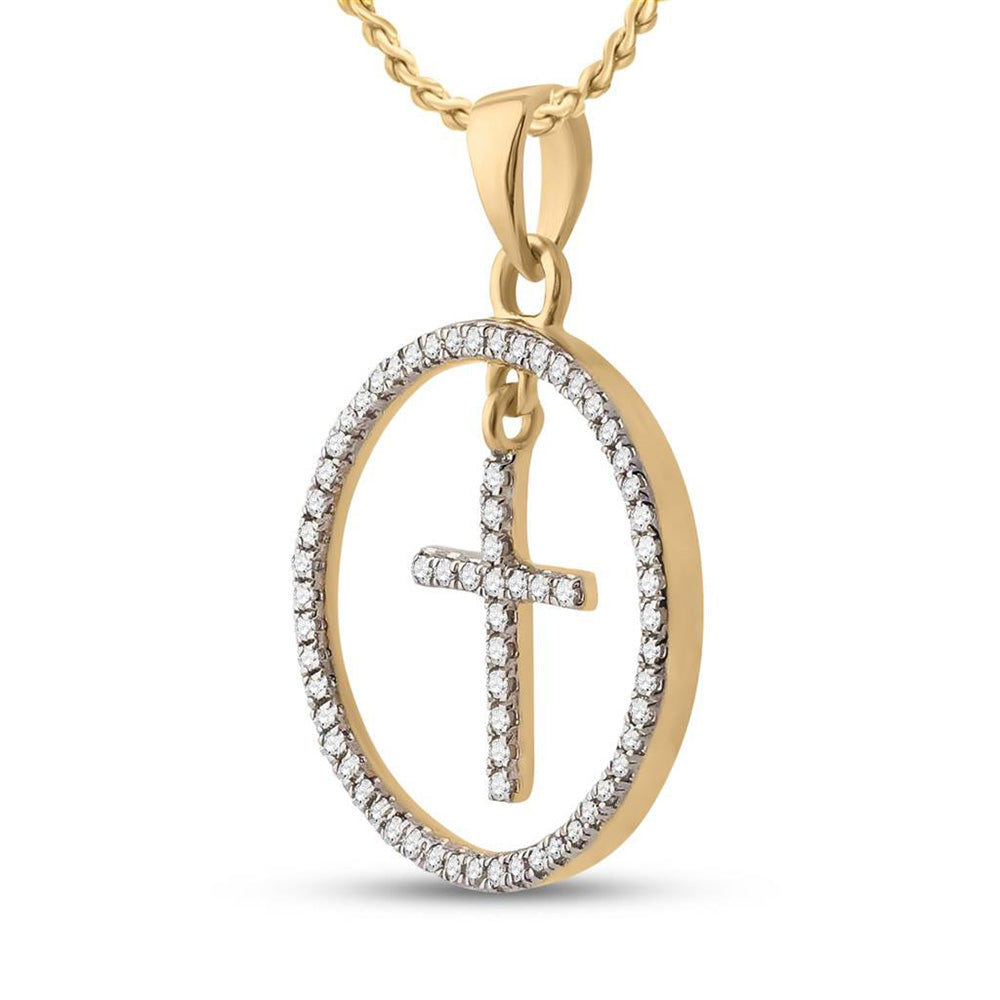 10kt Yellow Gold Womens Round Diamond Circle Cross Pendant 1/4 Cttw