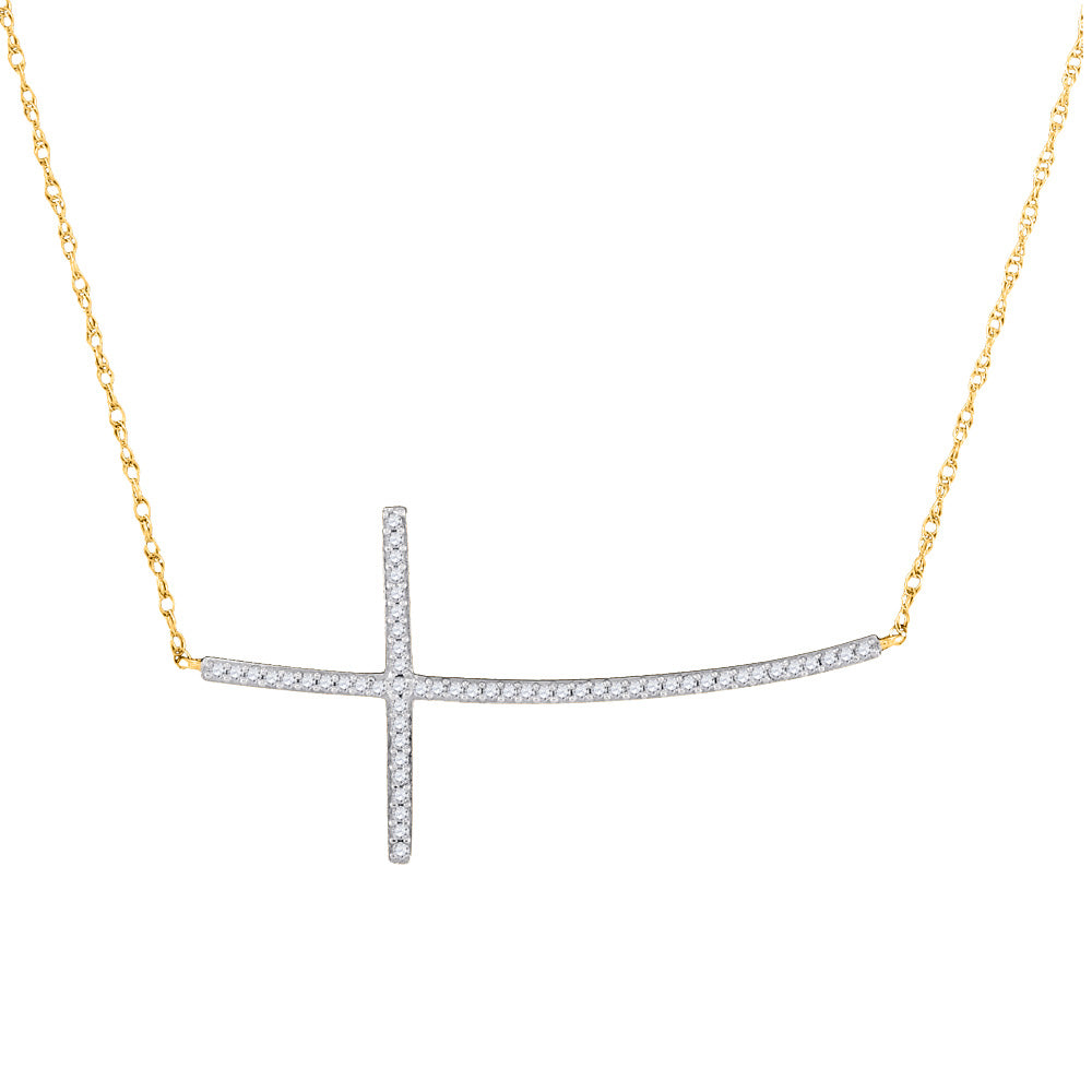 10kt Yellow Gold Womens Round Diamond Horizontal Cross Pendant 1/6 Cttw