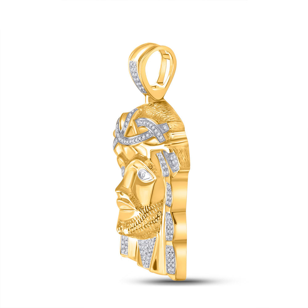 10k Yellow Gold Mens Diamond Jesus Face Charm Pendant 1/2 Cttw