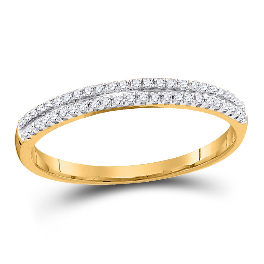 10kt Yellow Gold Womens Round Diamond Slender Double Row Band 1/6 Cttw