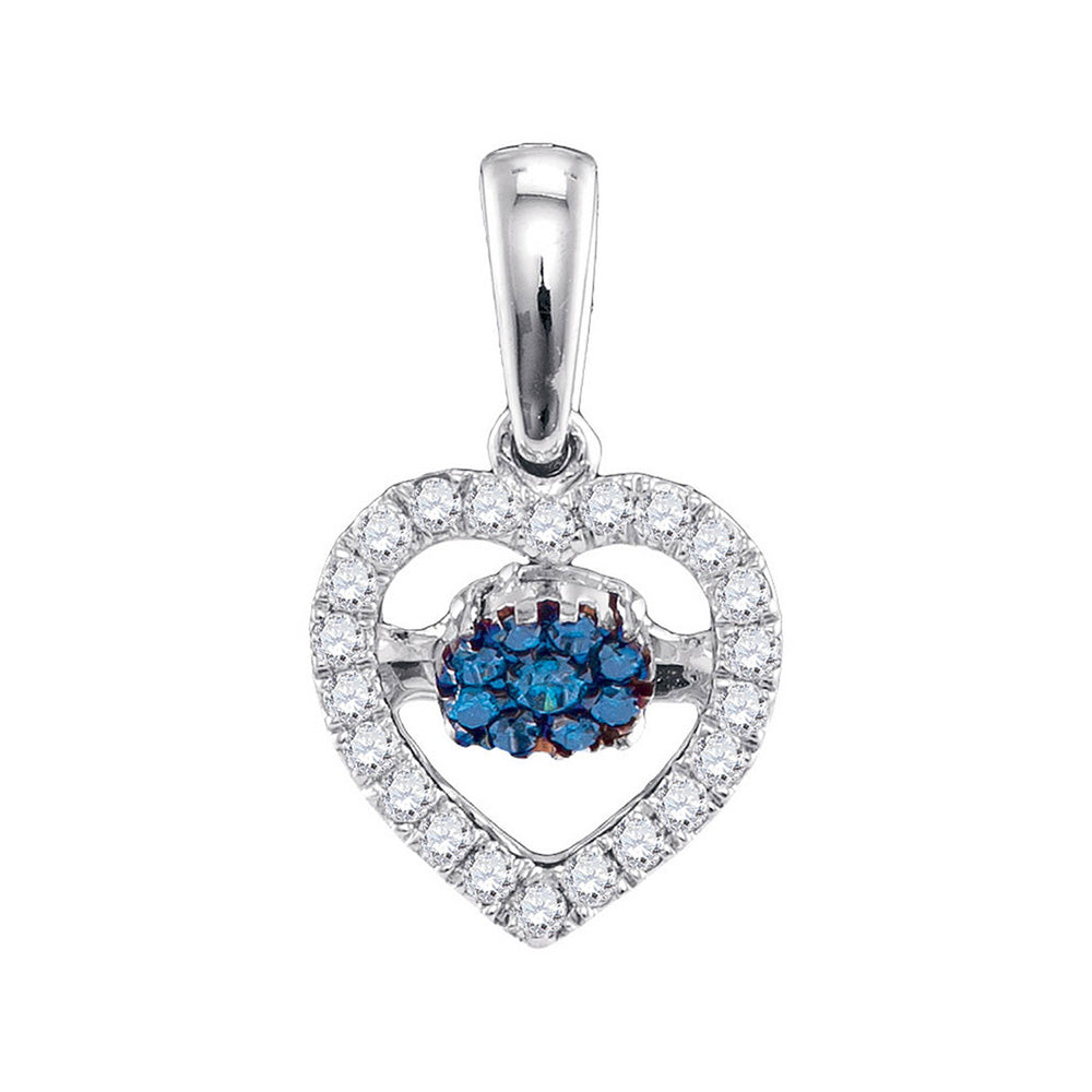 10kt White Gold Womens Round Blue Color Enhanced Diamond Heart Pendant 1/6 Cttw