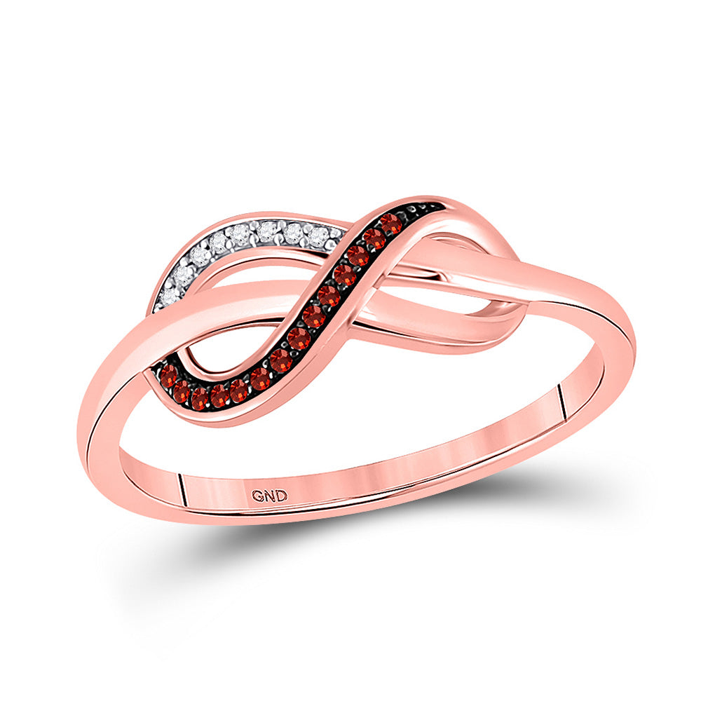 10kt Rose Gold Womens Round Red Color Enhanced Diamond Infinity Ring 1/20 Cttw