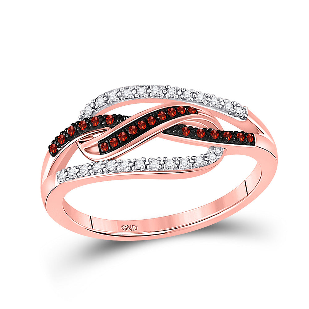 10kt Rose Gold Womens Round Red Color Enhanced Diamond Woven Fashion Ring 1/6 Cttw