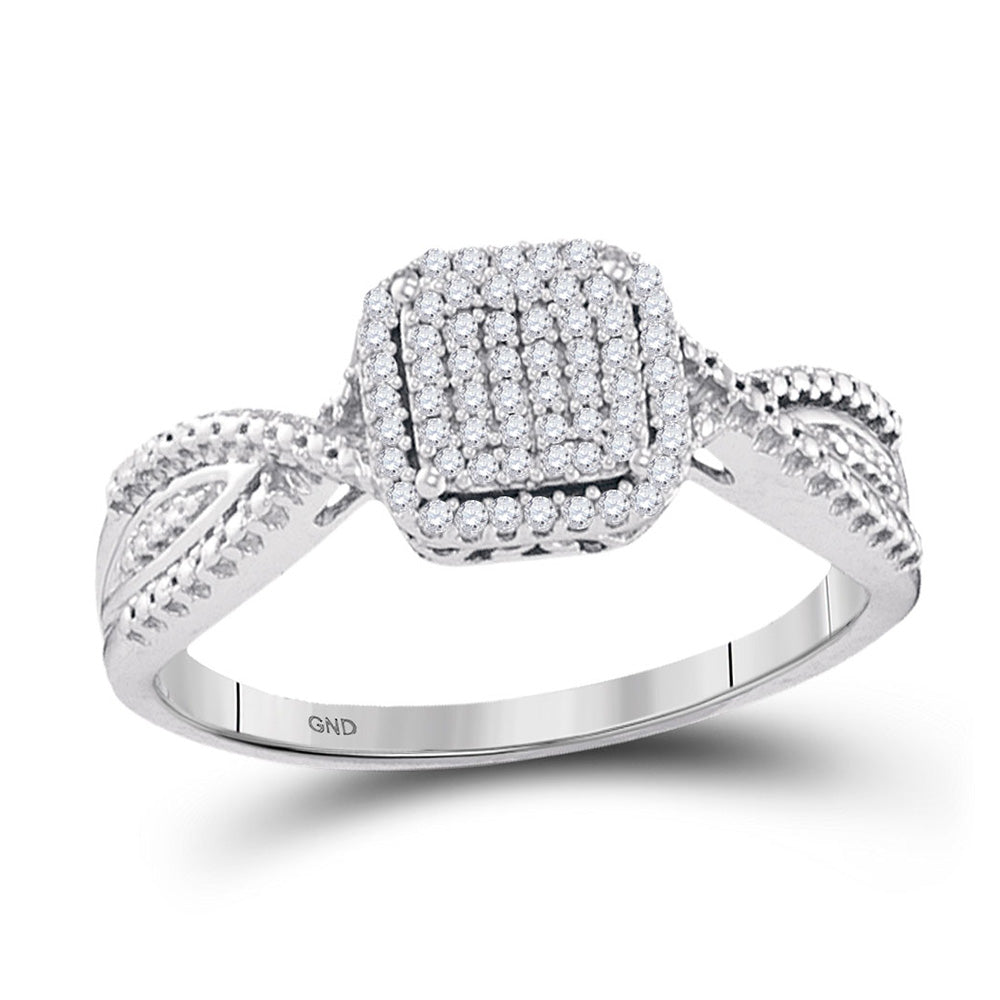 10kt White Gold Womens Round Diamond Square Cluster Ring 1/6 Cttw