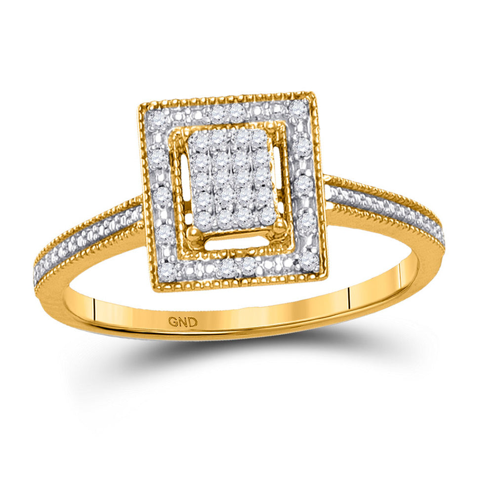 10kt Yellow Gold Womens Round Diamond Square Cluster Ring 1/10 Cttw