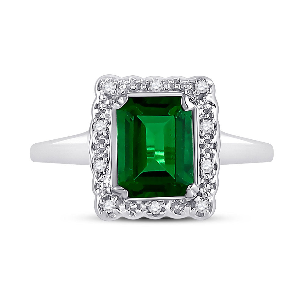 10kt White Gold Womens Emerald Lab-Created Emerald Solitaire Ring 1-4/5 Cttw