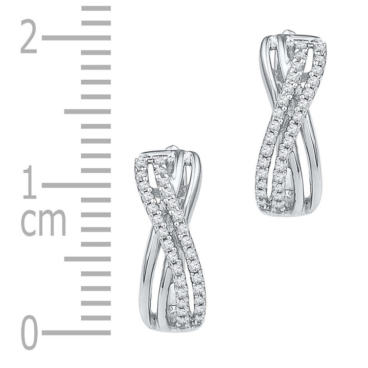 10kt White Gold Womens Round Diamond Hoop Earrings 1/5 Cttw