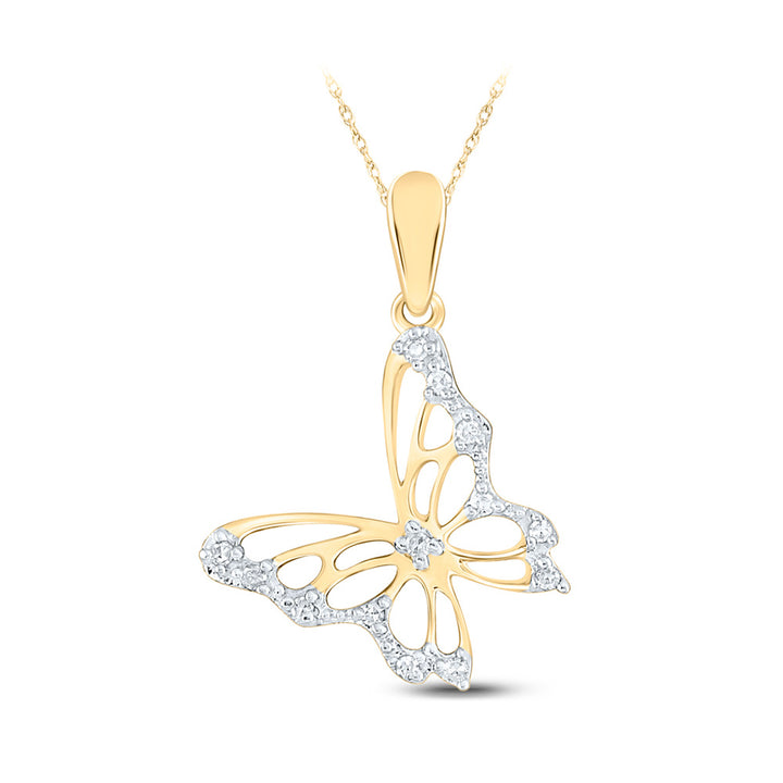 10kt Yellow Gold Womens Round Diamond Butterfly Bug Pendant 1/20 Cttw