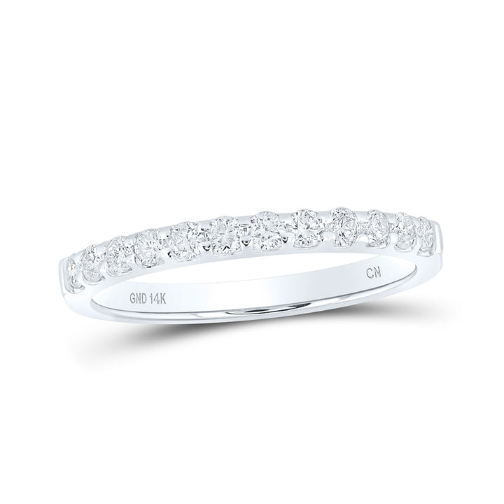 14kt White Gold Womens Round Pave-set Diamond Single Row Wedding Band 1/4 Cttw